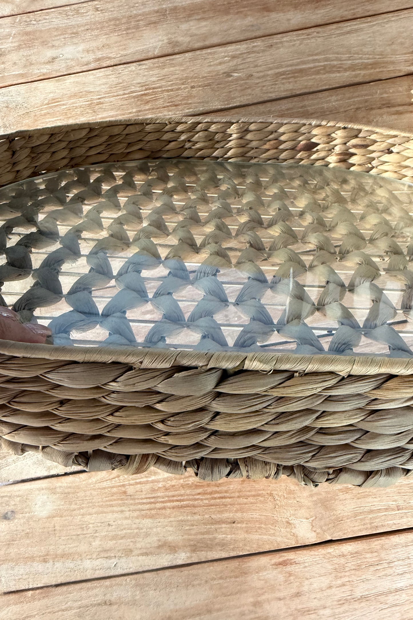 Water Hyacinth Glass Serving Tray