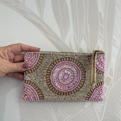 Beaded Wristlet Purse (Turquoise/Pink)