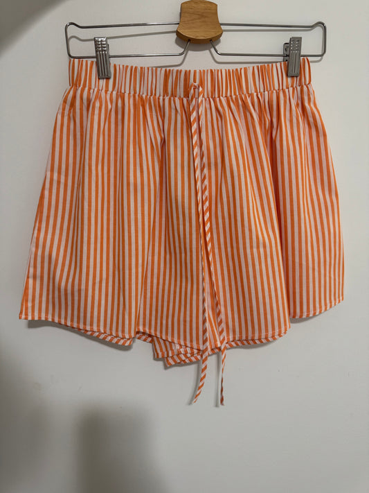 STRIPED COTTON SHORTS (ORANGE/WHITE)