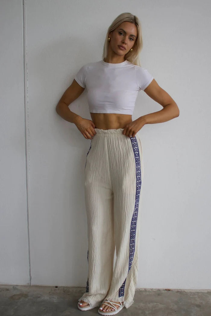 Surf Pants (Natural with Navy Trim)