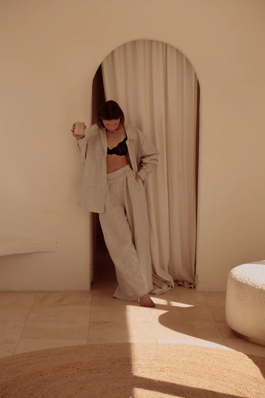 Gia Wide Leg Linen Pant (Pin Stripe)