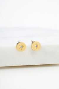 Crystal Disk Stud Earring (925 Sterling Silver)