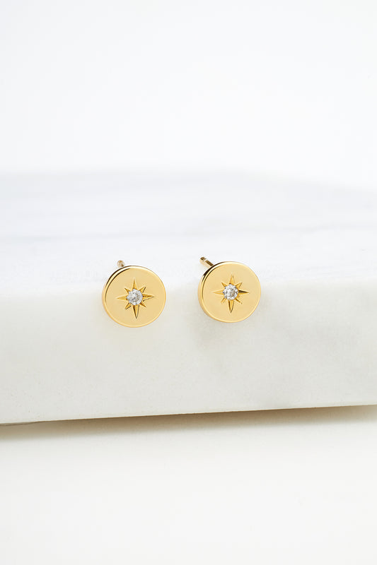 Crystal Disk Stud Earring (925 Sterling Silver)