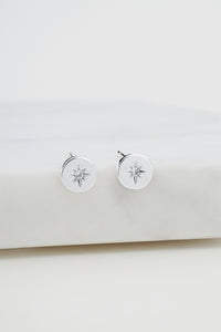 Crystal Disk Stud Earring (925 Sterling Silver)