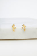 Crystal Leaf Stud Earring (925 Sterling Silver)