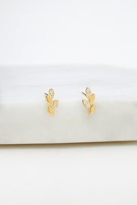 Crystal Leaf Stud Earring (925 Sterling Silver)