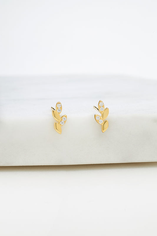 Crystal Leaf Stud Earring (925 Sterling Silver)