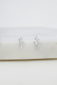 Crystal Leaf Stud Earring (925 Sterling Silver)