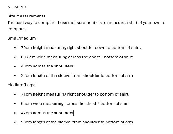 Size Guide for ATLAS HOLIDAY PANT