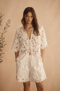 Applique Tie Front Top - Bianca Ornato