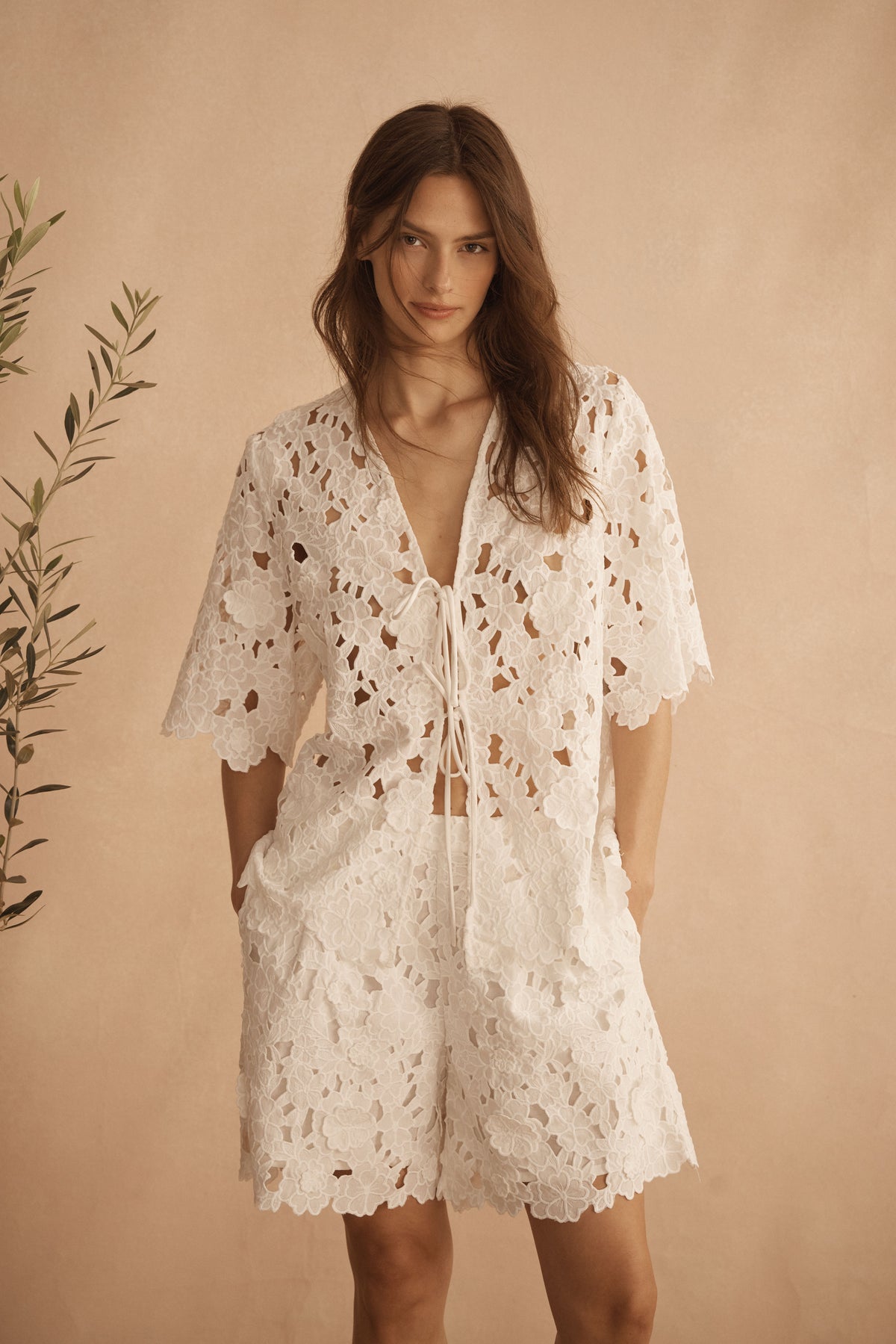 Applique Tie Front Top - Bianca Ornato