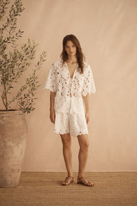Applique Tie Front Top - Bianca Ornato