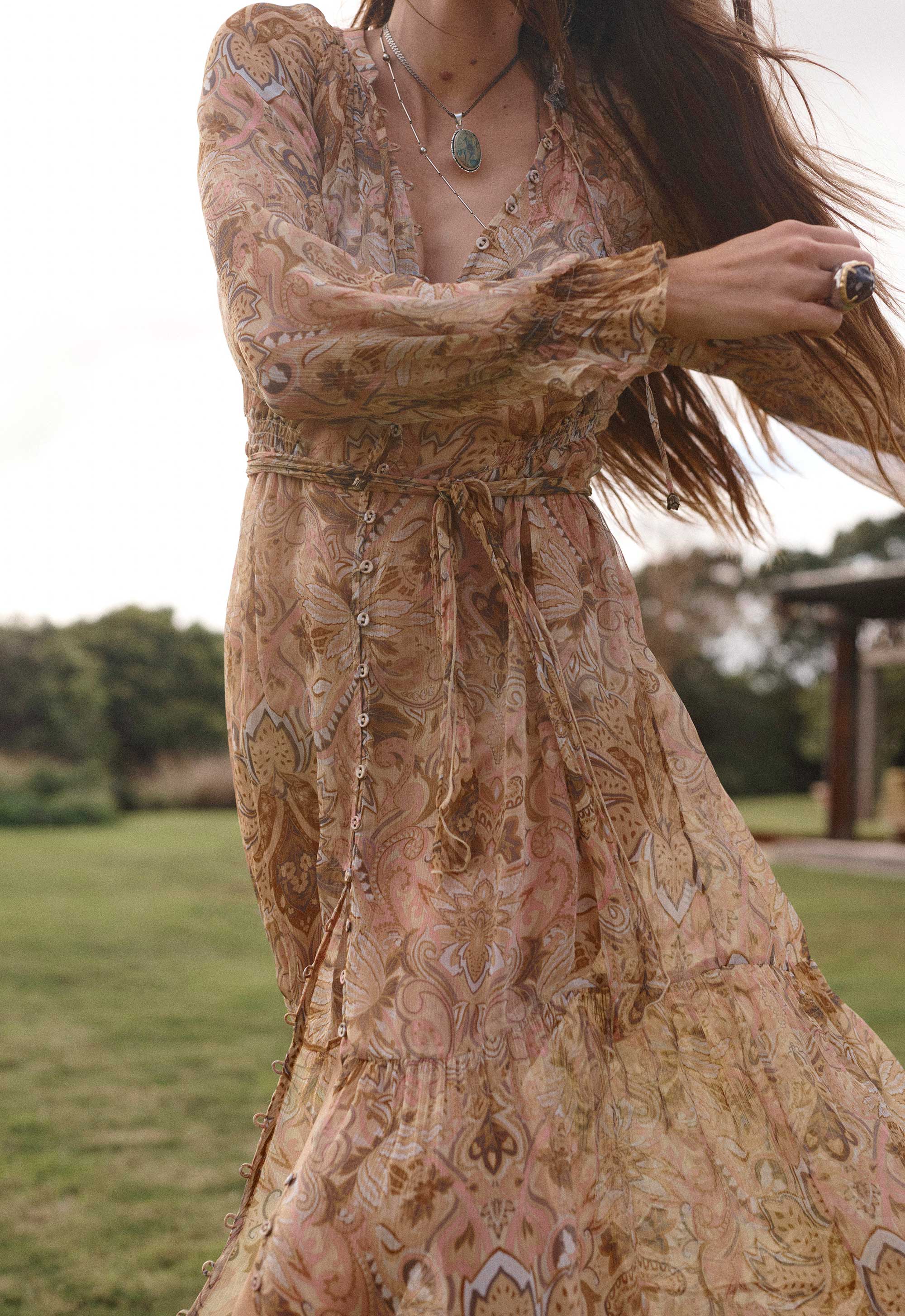 Damask Button Through Gown