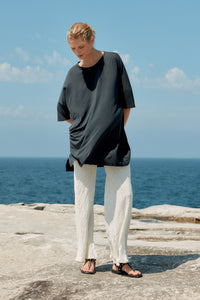 COTTON/TENCEL SHORT T-SHIRT DRESS - WASHED BLACK