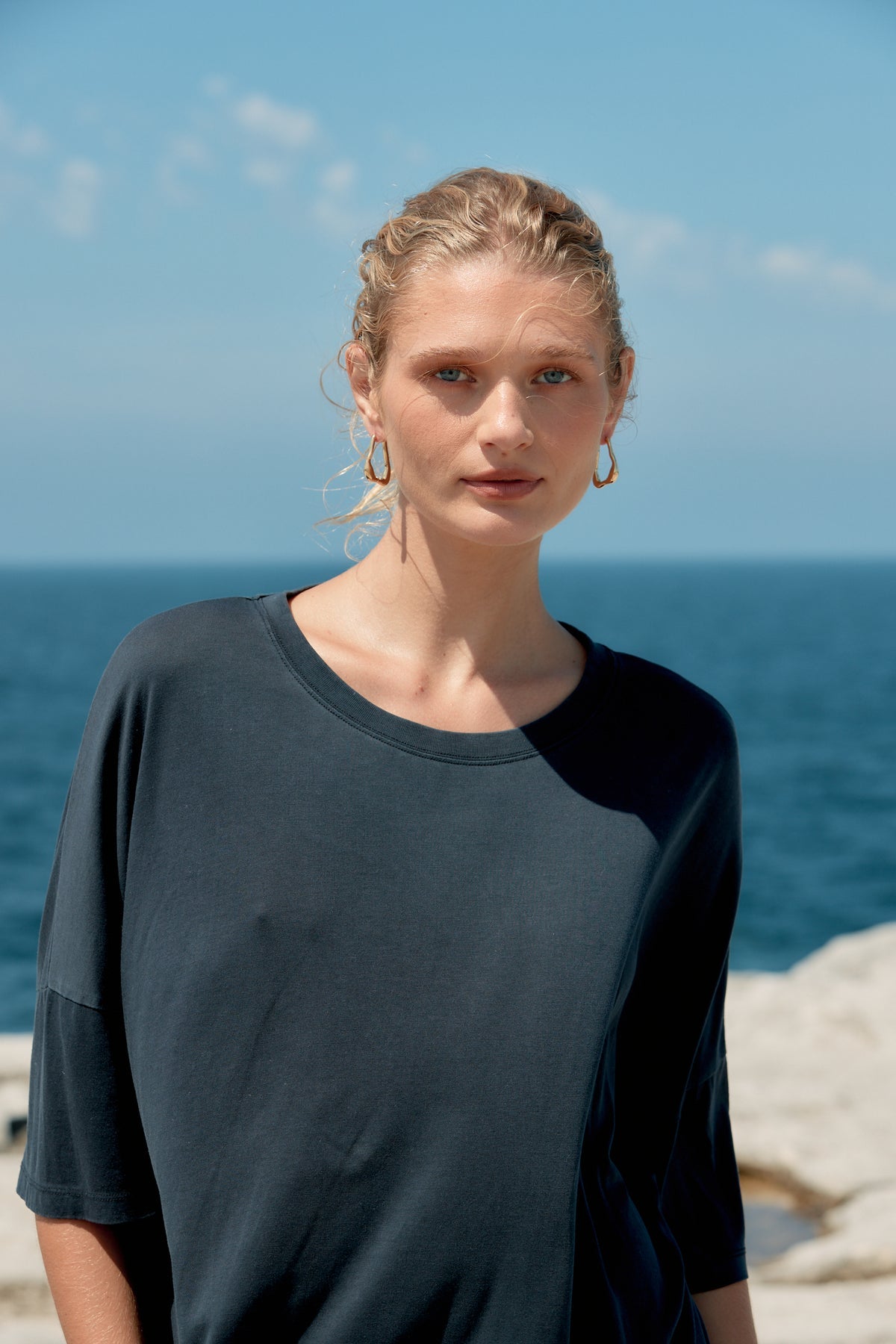 COTTON/TENCEL SHORT T-SHIRT DRESS - WASHED BLACK