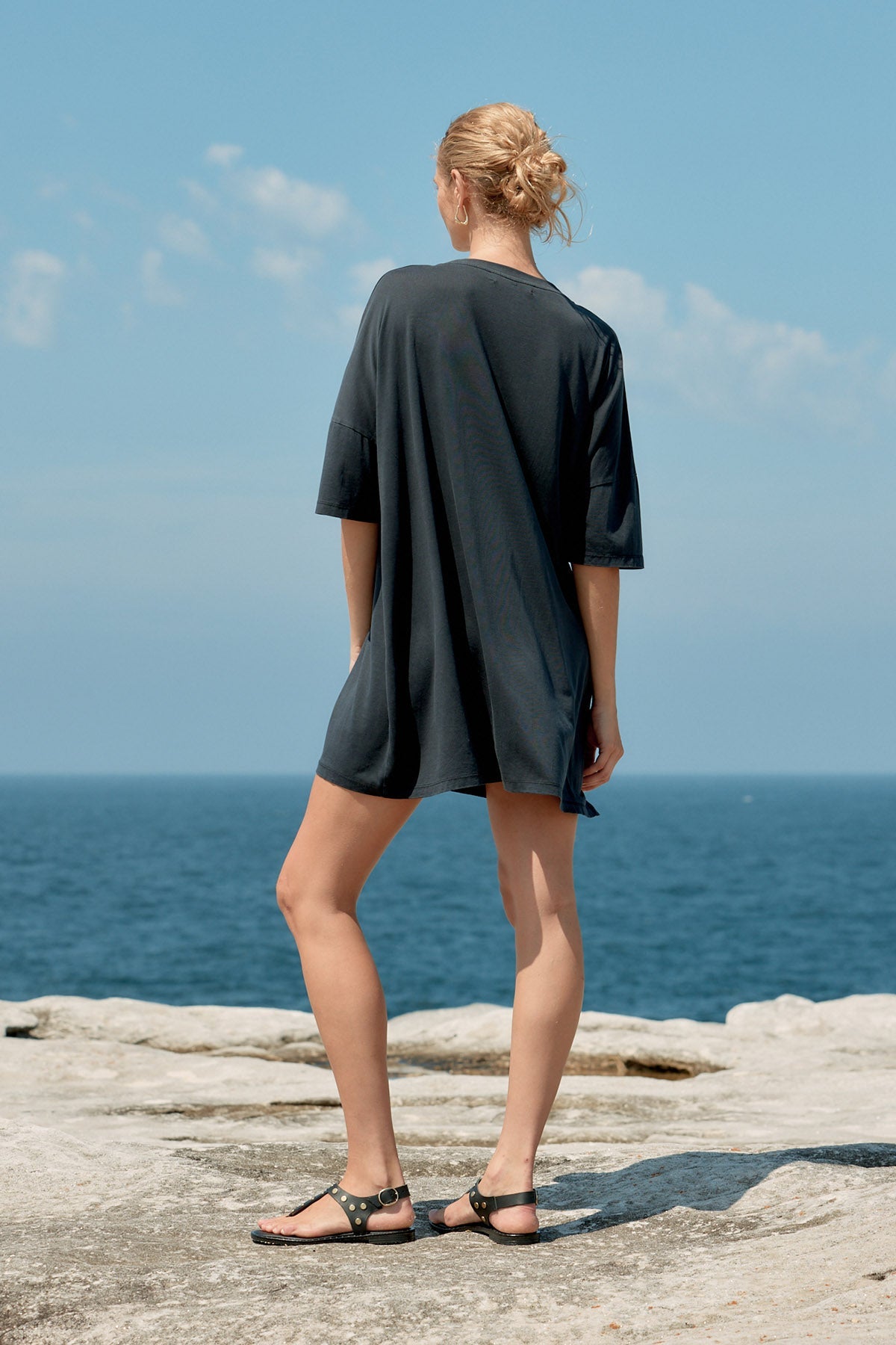 COTTON/TENCEL SHORT T-SHIRT DRESS - WASHED BLACK
