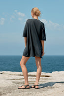COTTON/TENCEL SHORT T-SHIRT DRESS - WASHED BLACK