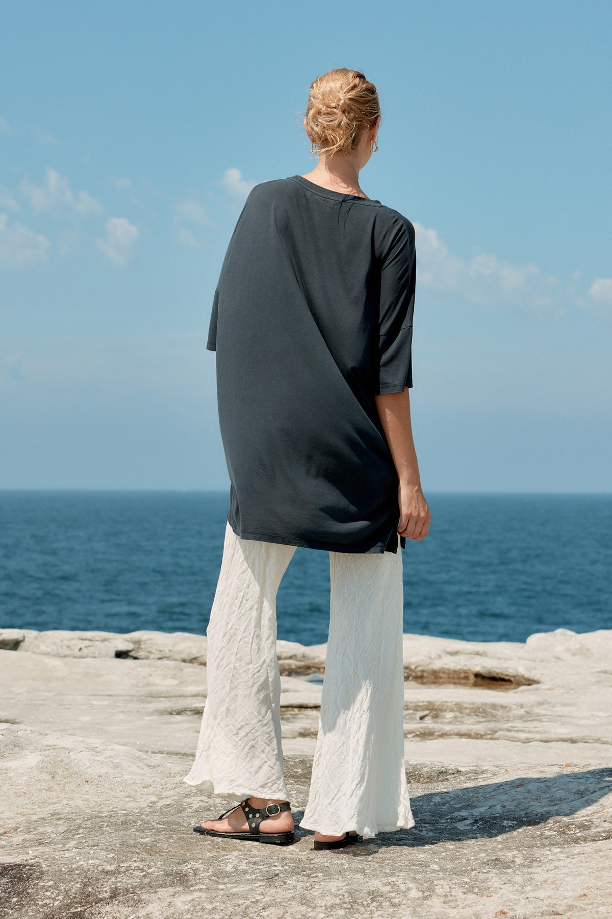 COTTON/TENCEL SHORT T-SHIRT DRESS - WASHED BLACK