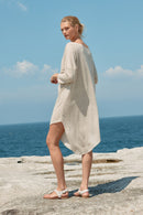 ASYMETRIC LINEN MIDI DRESS - NATURAL