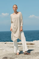 ASYMETRIC LINEN MIDI DRESS - NATURAL