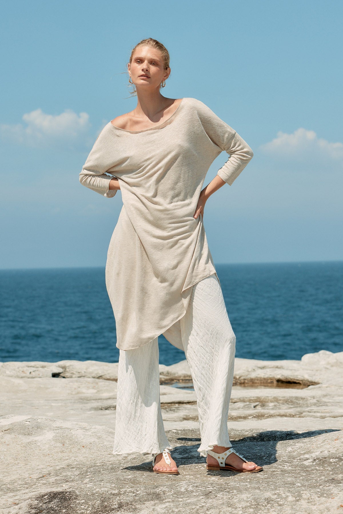 ASYMETRIC LINEN MIDI DRESS - NATURAL