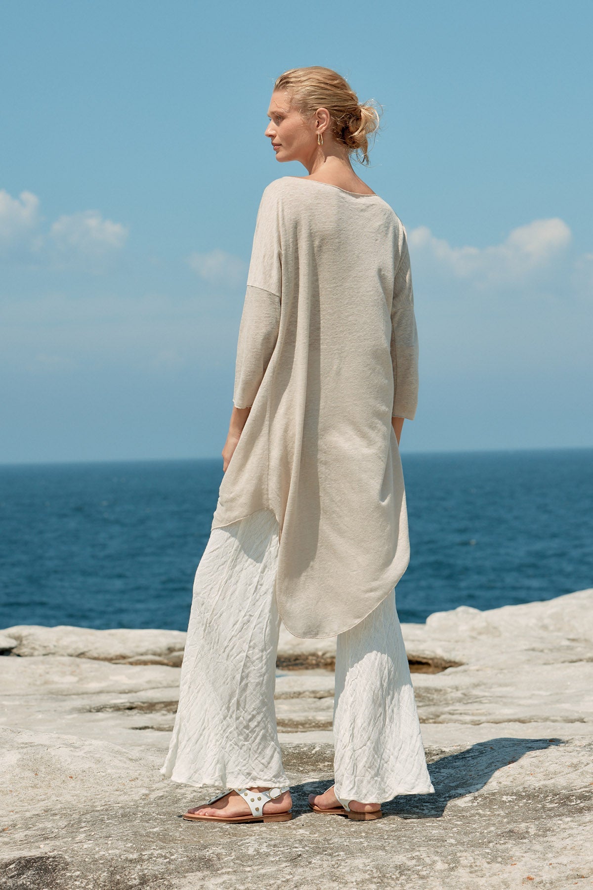 ASYMETRIC LINEN MIDI DRESS - NATURAL