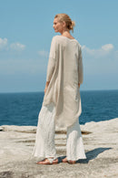 ASYMETRIC LINEN MIDI DRESS - NATURAL