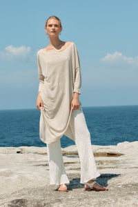 ASYMETRIC LINEN MIDI DRESS - NATURAL
