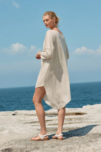 ASYMETRIC LINEN MIDI DRESS - NATURAL