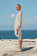ASYMETRIC LINEN MIDI DRESS - NATURAL
