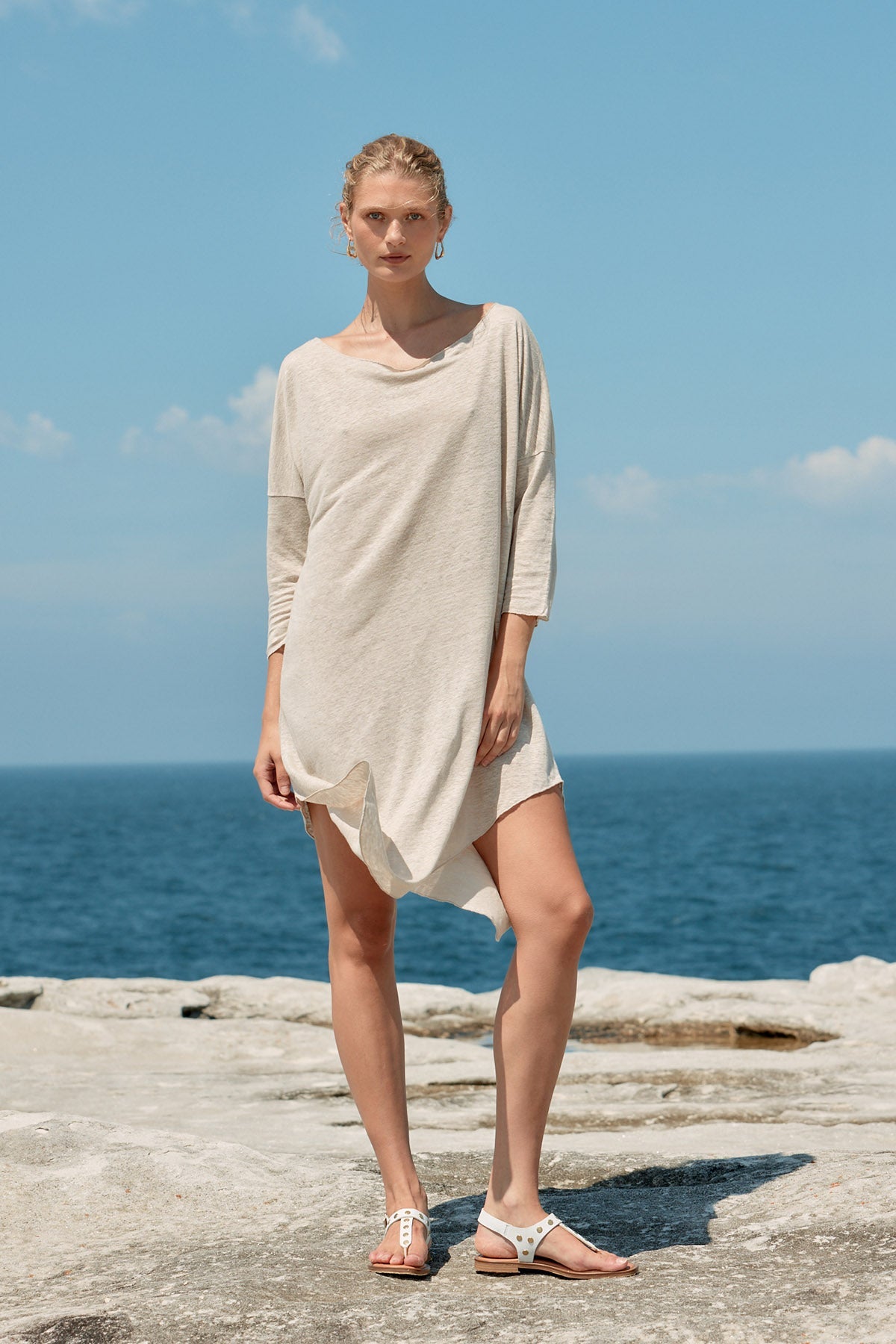 ASYMETRIC LINEN MIDI DRESS - NATURAL