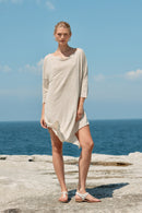 ASYMETRIC LINEN MIDI DRESS - NATURAL