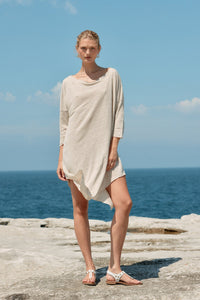 ASYMETRIC LINEN MIDI DRESS - NATURAL