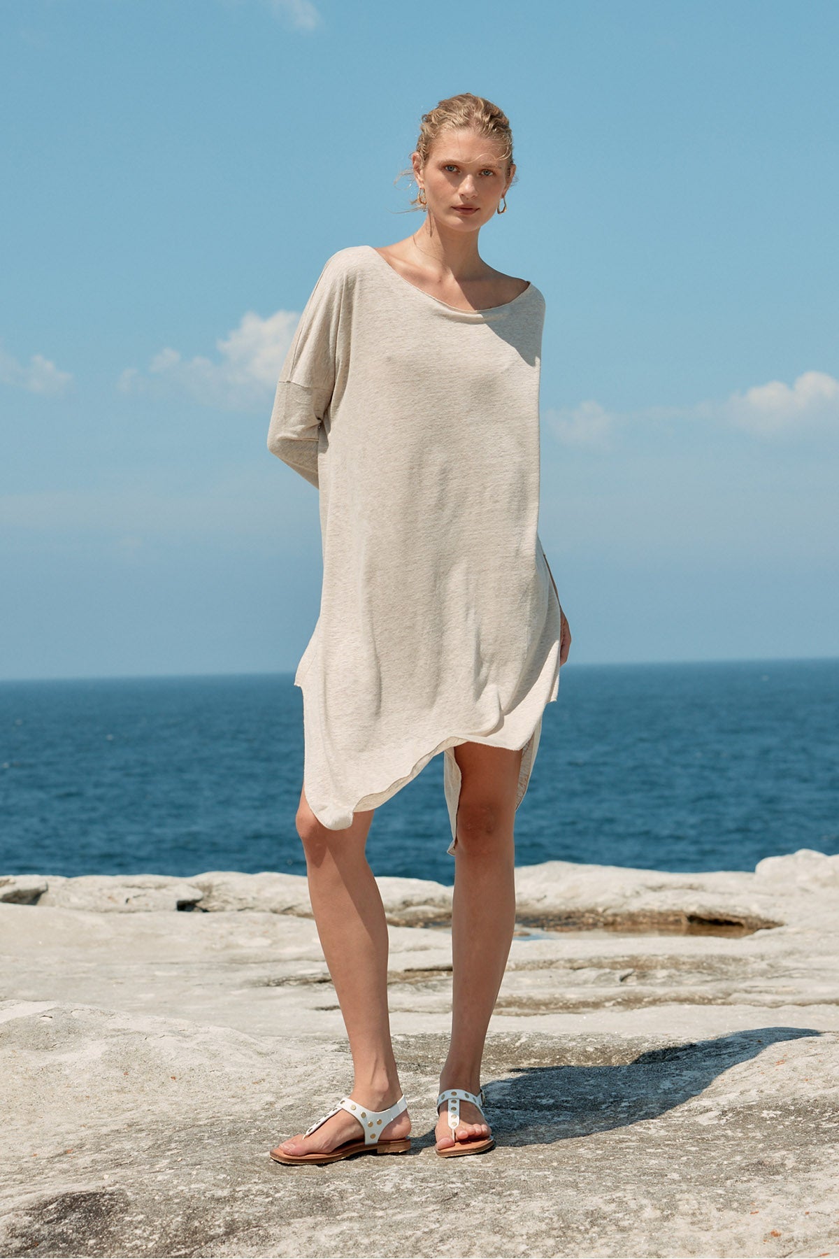 ASYMETRIC LINEN MIDI DRESS - NATURAL
