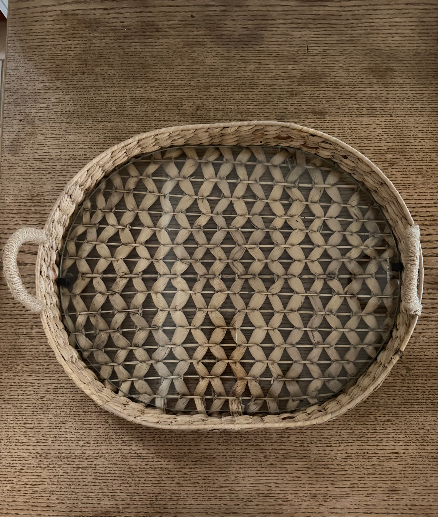 Water Hyacinth Glass Serving Tray