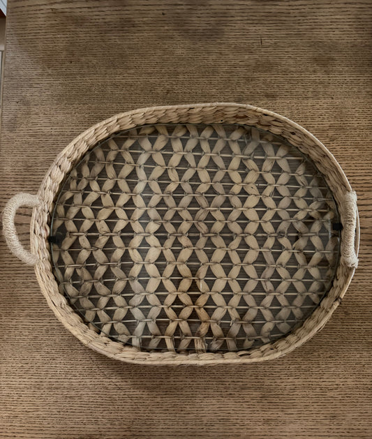 Water Hyacinth Glass Serving Tray