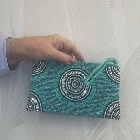 Beaded Wristlet Purse (Turquoise/Pink)