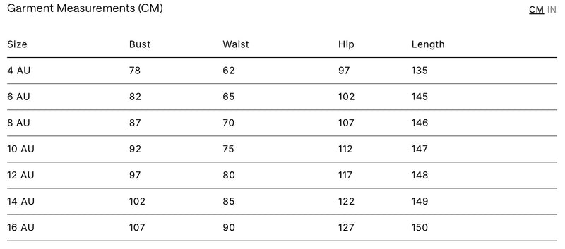 Size Guide for Basilia Halter Midi Dress