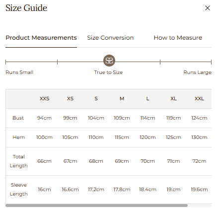 Size Guide for Island Thunder Tee