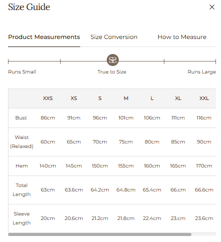 Size Guide for Isola Blouse