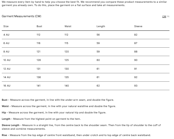 Size Guide for La Rosa Jacquard Bomber Jacket