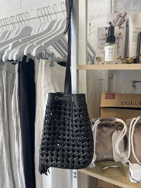 Leather Woven Pouch Bag