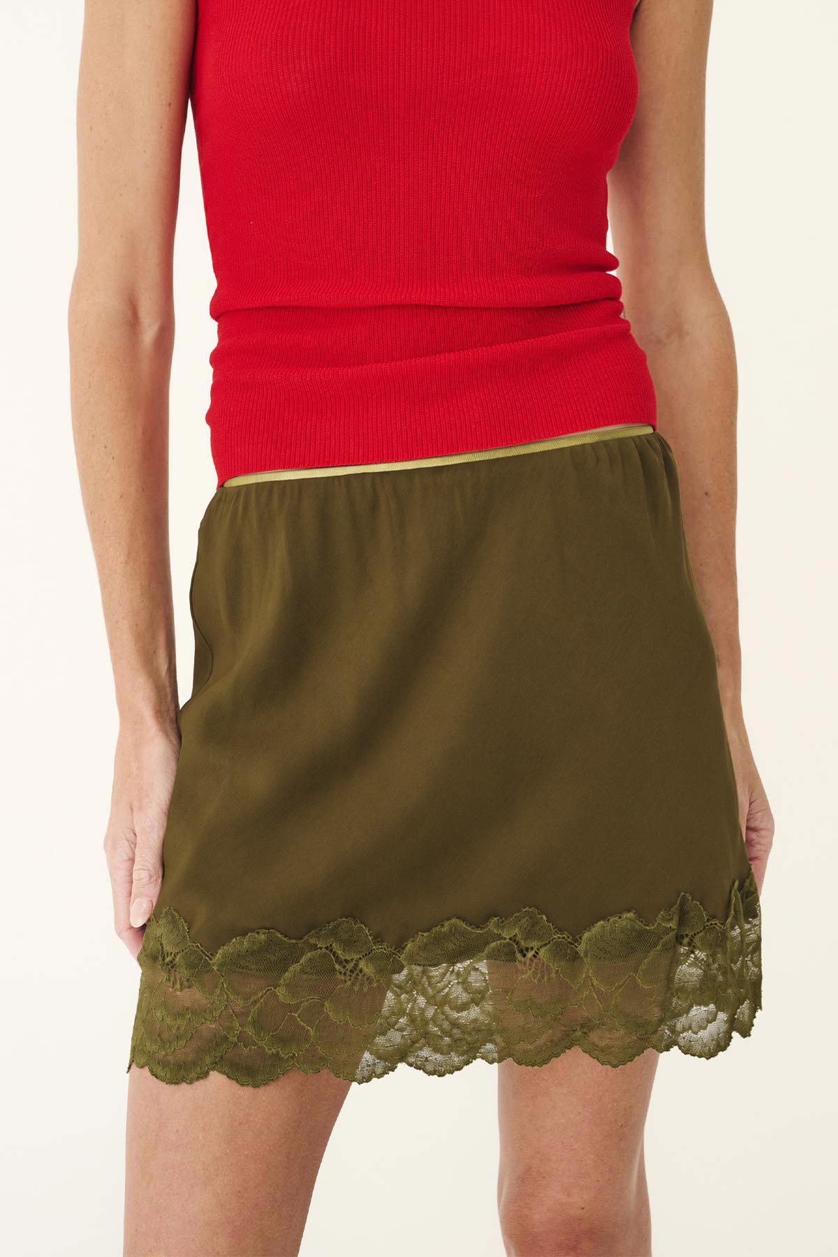 Marina Silk Mini Skirt - Olive