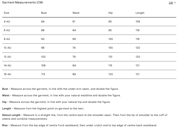 Size Guide for Odessa Embroidered Midi Dress