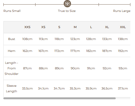 Size Guide for Petalwood Mini Dress