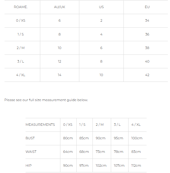 Size Guide for Berkeley Dress - Reliquia
