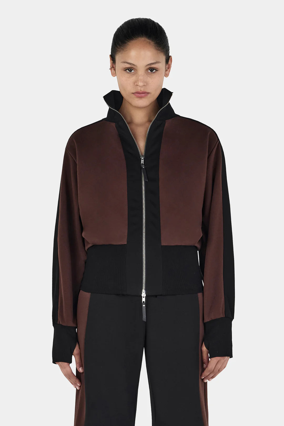 ROSIE ZIP UP JUMPER BLACK CHOC 2-TONE