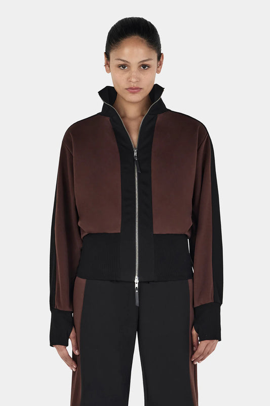 ROSIE ZIP UP JUMPER BLACK CHOC 2-TONE
