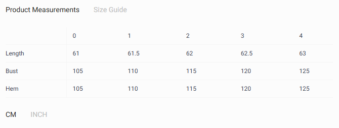 Size Guide for Capri Linen Shirt