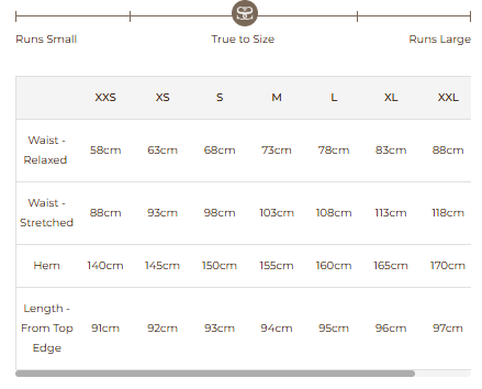 Size Guide for Serpent Lace Maxi Skirt